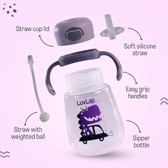 LuvLap Baby Bite Resistant Soft Silicone Straw Sipper Cup with Handle, with Weighted Straw, Sippy Cup with Anti Spill Lock, BPA Free, 6m+, 300 ml, Purple LuvLap Baby Bite Resistant Soft Silicone Straw Sipper Cup with Handle, with Weighted Straw, Sippy Cup with Anti Spill Lock, BPA Free, 6m+, 300 ml, Purple