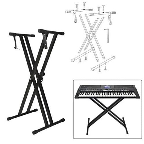 TECHTEST Adjustable Piano Stand X Type Adjustable Keyboard Stand Dual Braced Support Legs with Locking Straps