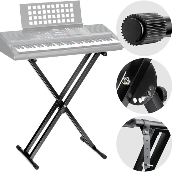 TECHTEST Adjustable Piano Stand X Type Adjustable Keyboard Stand Dual Braced Support Legs with Locking Straps