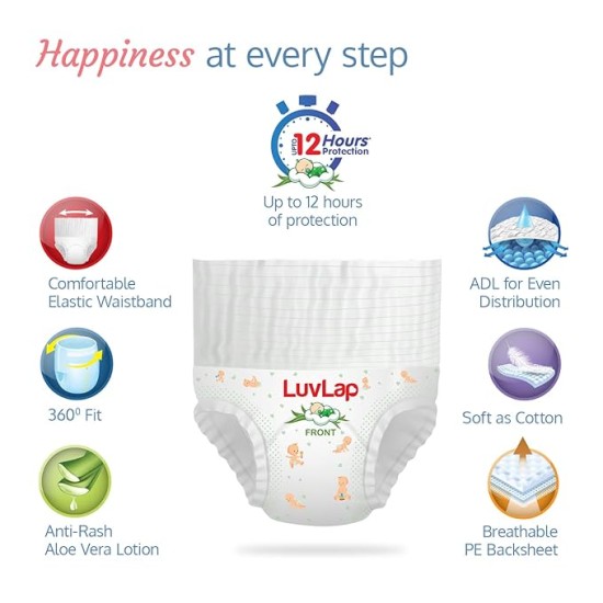 LuvLap Baby Diaper Pants Small (SM) 4-8Kg, with Aloe Vera Lotion for rash protection, with upto 12Hr protection, Super Jumbo Pack of 78x2=156