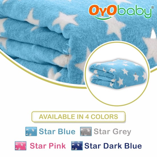 OYO BABY New Born Super Soft Baby Blanket for Baby (100cm x 75cm, Star Blue, Fleece, Lightweight) All Season | 0-24 Months | Sleeping Bag | Nursing Baby Gifts