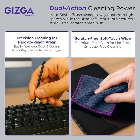 Gizga Pro Series 3-in-1 Cleaning KIT - 150ml Cleaning Spray, Microfiber Cloth & Cleaning Brush| Safe Screen Cleaner for Laptop, PC, Smartphone, Tablet, DSLR Camera Lens, Binocular, Keyboard, Gadgets