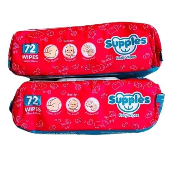 Supples Baby Wet Wipes with Lid | 144 Wipes | 72 Wipes x 2 Packs | Enriched With Aloe Vera and Vitamin E | Alcohol-Free and Paraben-Free | Pure Water-Based formulation
