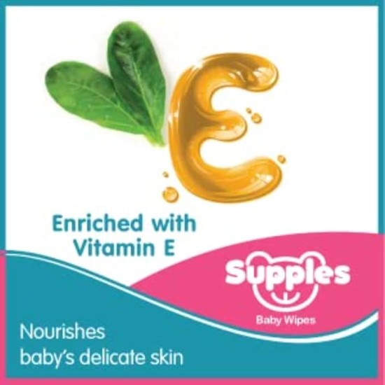 Supples Baby Wet Wipes with Lid | 576 Wipes | 72 Wipes x 8 Packs | Enriched With Aloe Vera and Vitamin E | Alcohol-Free and Paraben-Free | Pure Water-Based formulation