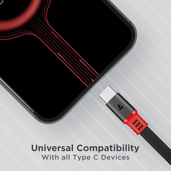 boAt Type C A750 6.5A Flat Super Fast Charging Cable w/Stress Resistance, Upto 65W/6.5Amp & Compatible w/Xiaomi, Oneplus, Samsung, Vivo, Oppo,480 Mbps Data Transmission Speed(Rebellious Black), 1.5M