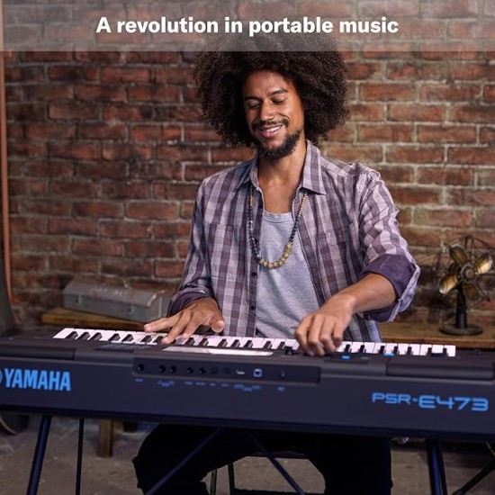 YAMAHA PSR-E473,61 KEYS PORTABLE KEYBOARD WITH POWER ADAPTOR, Black