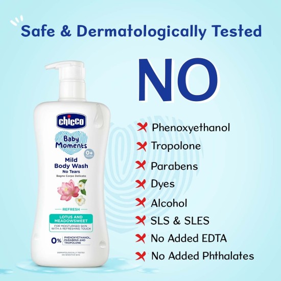 Chicco Baby Moments Mild Body Wash Refresh, New Advanced Formula With Natural Ingredients, No Tears & Soap-Free, Mild Formula For Babys Body Wash, No Phenoxyethanol And Parabens (500Ml)