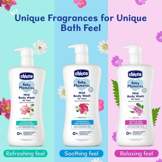 Chicco Baby Moments Mild Body Wash Refresh, New Advanced Formula With Natural Ingredients, No Tears & Soap-Free, Mild Formula For Babys Body Wash, No Phenoxyethanol And Parabens (500Ml)