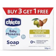 Chicco Baby Moments Bathing Soap for Babies with Almond & Olive Oil, 125g (Buy 3 Get 1 Free)| Nourished & Moisturized Skin| No Parabens | Dermatologically Tested on
