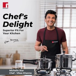 Bergner Sorrento Stainless Steel 2 Litres Outer Lid Pressure Cooker, 2 L Cooker with Outer Lid and Triply Base, Heavy Bottom, Easy Open and Close, Healthy Cooking, Induction Bottom and Gas Stove Ready