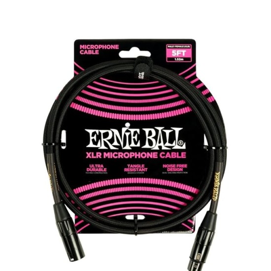 Ernieball 6390 5ft Braided Male Female XLR Microphone Cable Black