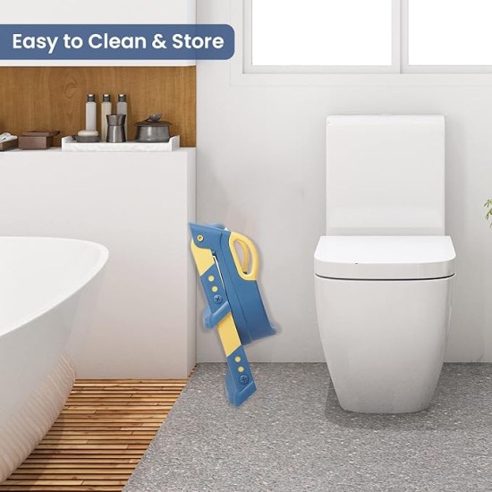 R for Rabbit Hilltop Potty Step Stool Training Seat with Ladder Step Up Non-Slip Steps Adjustable Foldable for Kids Baby 1 to 7 Years (Blue Yellow)