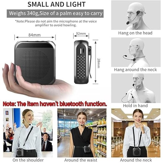 ZORBES® Voice Amplifier for Teachers - Microphone Headset Set 2200 mAh, with Headset Microphone Support TF Card/U Flash Disk, Portable Voice Amplifier for Teachers, Tour Guide, Coach, Speaker (Black)