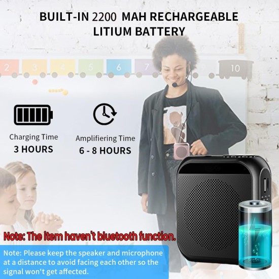 ZORBES® Voice Amplifier for Teachers - Microphone Headset Set 2200 mAh, with Headset Microphone Support TF Card/U Flash Disk, Portable Voice Amplifier for Teachers, Tour Guide, Coach, Speaker (Black)