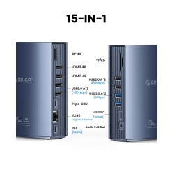 ORICO 15-in-1 USB C Triple Display Docking Station for MacBook Pro M1, Mac, Window with Dual 4K HDMI, 8 USB Ports, Display Port, 100W PD, RJ45, 3.5mm Audio, TF/SD Extended Display for macOS CDH-15N ORICO 15-in-1 USB C Triple Display Docking Station for MacBook Pro M1, Mac, Window with Dual 4K HDMI, 8 USB Ports, Display Port, 100W PD, RJ45, 3.5mm Audio, TF/SD Extended Display for macOS CDH-15N