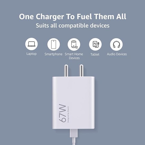 Mi Xiaomi Original 67W Fast Charger Combo/Rapid Charging with Qualcomm Quick Charge 3.0. Includes USB Type-C 6A Fast Charge Cable. Compatable with mobiles, laptops, and Power Banks (White)