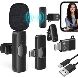 Careflection 2 in 1 K8 Wireless Microphone, Digital Mini Portable Recording Clip Mic with Receiver for All Type-C Lightning Mobile Phones Camera Laptop for Vlogging YouTube Online Class, Zoom Call