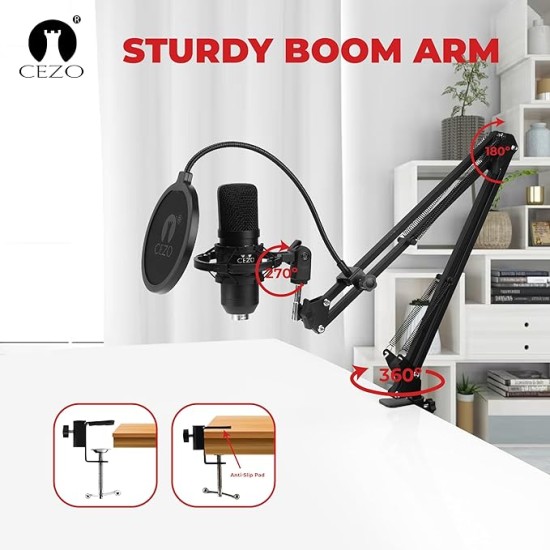 Cezo Professional Studio Recording Singing Condenser Mic Full Set Kit BM 800 Condenser Microphone with Audio Interface inbuilt Phantom Power Supply Mic Stand and POP Filter for Podcast, Singing