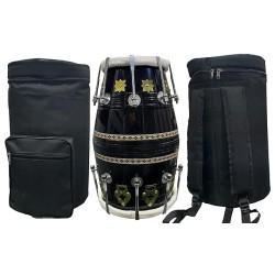 GT Manufacture Professional Dholak with Glassy Black Finish With Multi Feature Bag