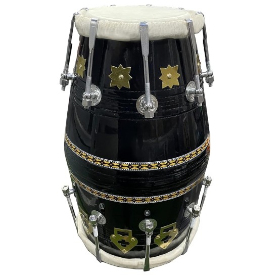 GT Manufacture Professional Dholak with Glassy Black Finish With Multi Feature Bag