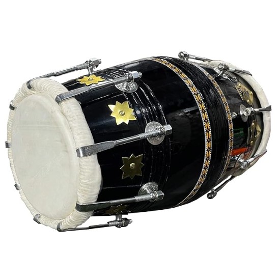 GT Manufacture Professional Dholak with Glassy Black Finish With Multi Feature Bag