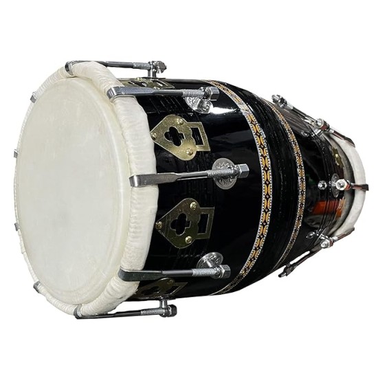 GT Manufacture Professional Dholak with Glassy Black Finish With Multi Feature Bag
