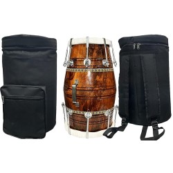 Gt Manufacturers Professional Bhajan Kirtan Dholak With Brown Glassy Glass Transparent Polish Wild Goat Skin Made Ring Fitting By Nut&Bold On Both Side By