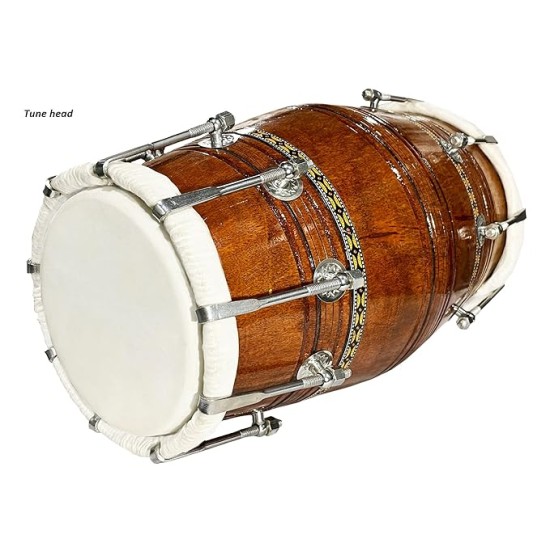 Gt Manufacturers Professional Bhajan Kirtan Dholak With Brown Glassy Glass Transparent Polish Wild Goat Skin Made Ring Fitting By Nut&Bold On Both Side By Gt Manufacturers Professional Bhajan Kirtan Dholak With Brown Glassy Glass Transparent Polish Wild Goat Skin Made Ring Fitting By Nut&Bold On Both Side By
