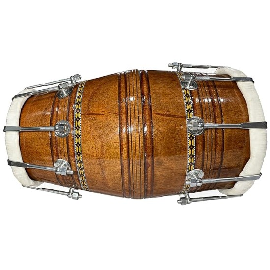 Gt Manufacturers Professional Bhajan Kirtan Dholak With Brown Glassy Glass Transparent Polish Wild Goat Skin Made Ring Fitting By Nut&Bold On Both Side By Gt Manufacturers Professional Bhajan Kirtan Dholak With Brown Glassy Glass Transparent Polish Wild Goat Skin Made Ring Fitting By Nut&Bold On Both Side By