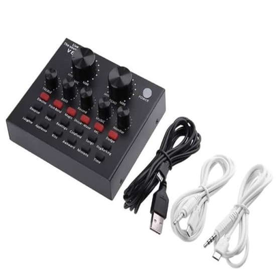 SOUNCE V8 plus Portable Audio Mixer Interface, Bluetooth Sound Card for Live Streaming/Recording/Podcast/Voice Change/Karaoke/Gaming/Singing with Sound Effects, 3.5mm Mic Jack for Guitar (V8 Black)