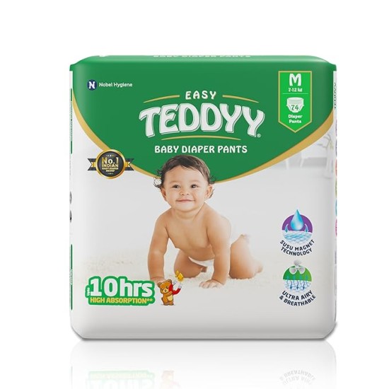 TEDDYY Baby Easy Pant Diapers Medium 74 Count (Pack of 1), 7-12 kgs, 10 hrs Leak Protection, Anti - Bacterial TEDDYY Baby Easy Pant Diapers Medium 74 Count (Pack of 1), 7-12 kgs, 10 hrs Leak Protection, Anti - Bacterial