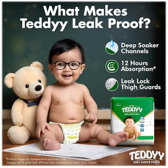 TEDDYY Baby Easy Pant Diapers Large 62 Count (Pack of 1), 9-14 kgs, 10 hrs Leak Protection, Anti - Bacterial TEDDYY Baby Easy Pant Diapers Large 62 Count (Pack of 1), 9-14 kgs, 10 hrs Leak Protection, Anti - Bacterial
