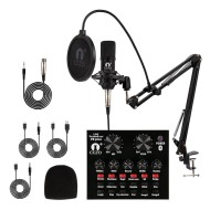 Cezo BM 800 Condenser Microphone Kit Set with V8 Sound Card, Boom Arm Stand, Pop Shield Recording Studio Equipment Full Set with 3.5mm Mic for Smartphones Live Streaming Youtubers - Black