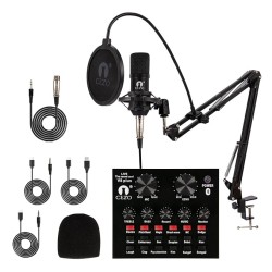 Cezo BM 800 Condenser Microphone Kit Set with V8 Sound Card, Boom Arm Stand, Pop Shield Recording Studio Equipment Full Set with 3.5mm Mic for Smartphones Live Streaming Youtubers - Black