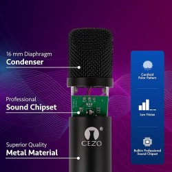 Cezo BM 800 Condenser Microphone Kit Set with V8 Sound Card, Boom Arm Stand, Pop Shield Recording Studio Equipment Full Set with 3.5mm Mic for Smartphones Live Streaming Youtubers - Black Cezo BM 800 Condenser Microphone Kit Set with V8 Sound Card, Boom Arm Stand, Pop Shield Recording Studio Equipment Full Set with 3.5mm Mic for Smartphones Live Streaming Youtubers - Black
