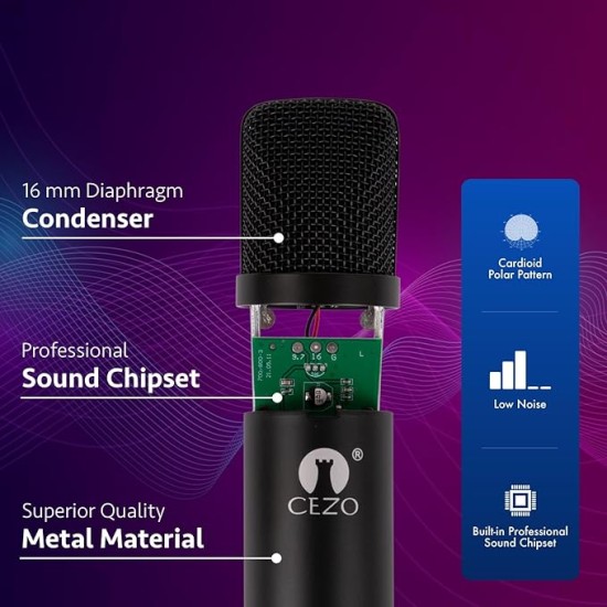 Cezo BM 800 Condenser Microphone Kit Set with V8 Sound Card, Boom Arm Stand, Pop Shield Recording Studio Equipment Full Set with 3.5mm Mic for Smartphones Live Streaming Youtubers - Black