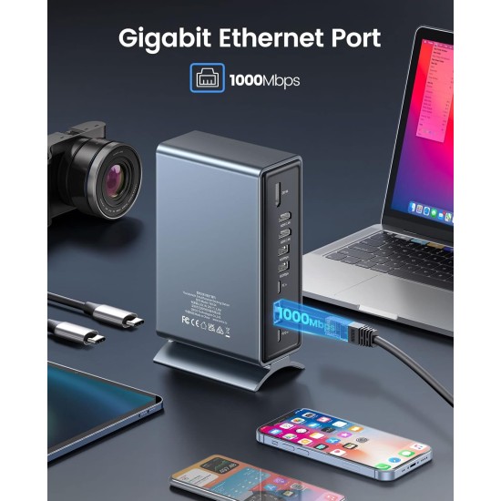 ORICO USB C Triple Display Docking Station for MacBook Pro M1, Mac, Window with Dual 4K HDMI, 8 USB Ports, Display Port, 100W PD, RJ45, 3.5mm Audio, TF/SD Extended Display for macOS