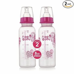 BeeBaby Basic Slim Neck Baby Feeding Bottle with Premium Anti Colic Silicone Nipple for New Born/Infant/Toddler/Babies, 100% BPA Free ((Pack of 2) 250 ML, Pink)