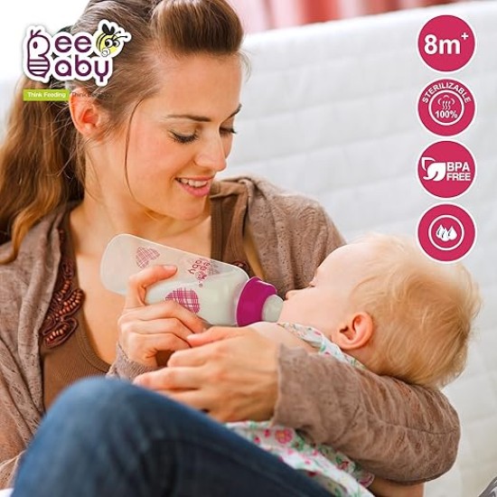 BeeBaby Basic Slim Neck Baby Feeding Bottle with Premium Anti Colic Silicone Nipple for New Born/Infant/Toddler/Babies, 100% BPA Free ((Pack of 2) 250 ML, Pink) BeeBaby Basic Slim Neck Baby Feeding Bottle with Premium Anti Colic Silicone Nipple for New Born/Infant/Toddler/Babies, 100% BPA Free ((Pack of 2) 250 ML, Pink)