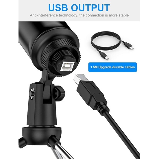 CEZO USB Microphone Condenser Microphnoe with Tripod Stand, USB Cable and Input Volume Control Knob, Cardioid Studio for Recording Streaming and YouTube Videos CompatibleWith PC & Laptop