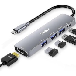 Verilux® USB C Hub,5 in 1 Type C Hub Portable Aluminum Multiport USB Adapter with 4K@30Hz HDMI Output,2.0/3.0 Ports,USB 55W PD Compatible with MacBook Pro/Air/M1,Dell XPS Devices