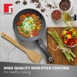 Bergner Orion NonStick 28 cm Fry Pan/ Skillet, 100% Recyclable, For Low Oil Sauté/Pancake/ Crepe/Eggs/Paratha/Toasts, Textured Soft Touch Handle, Granite Finish, Induction & Gas ready, 1-Year Warranty