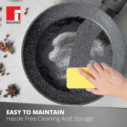 Bergner Orion NonStick 24 cm Fry Pan/ Skillet, 100% Recyclable, For Low Oil Sauté/Pancake/ Crepe/Eggs/Paratha/Toasts, Textured Soft Touch Handle, Granite Finish, Induction & Gas ready, 1-Year Warranty