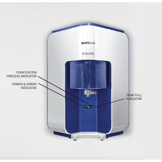 Havells AQUAS Water Purifier (White and Blue), RO+UF, Copper+Zinc+Minerals, 5 stage Purification, 7L Tank, Suitable for Borwell, Tanker & Municipal Water Havells AQUAS Water Purifier (White and Blue), RO+UF, Copper+Zinc+Minerals, 5 stage Purification, 7L Tank, Suitable for Borwell, Tanker & Municipal Water