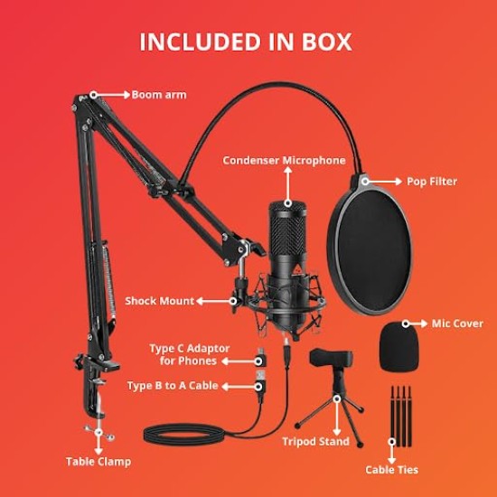 Audio Array AM-C1 USB Condenser Microphone Kit | 192kHz/24bit | BoomArm, Pop Filter, Mic Cover, Shock Mount, Tripod & 2.5M USB Cable | Podcasting, Gaming, Singing & Live Streaming Audio Array AM-C1 USB Condenser Microphone Kit | 192kHz/24bit | BoomArm, Pop Filter, Mic Cover, Shock Mount, Tripod & 2.5M USB Cable | Podcasting, Gaming, Singing & Live Streaming