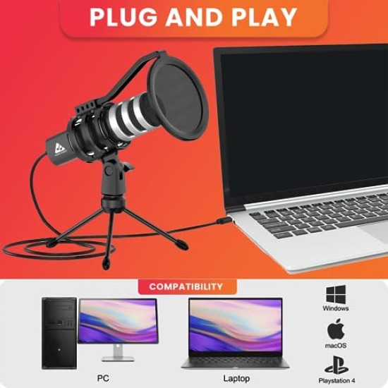 Audio Array AM-C4 USB Plug & Play Condenser Microphone with Tripod, Pop-Filter & Shock Mount | for Conference, Gaming, Podcasting, Voice Over, YouTube, Skype, Zoom & Live Streaming on iOS,Windows Audio Array AM-C4 USB Plug & Play Condenser Microphone with Tripod, Pop-Filter & Shock Mount | for Conference, Gaming, Podcasting, Voice Over, YouTube, Skype, Zoom & Live Streaming on iOS,Windows