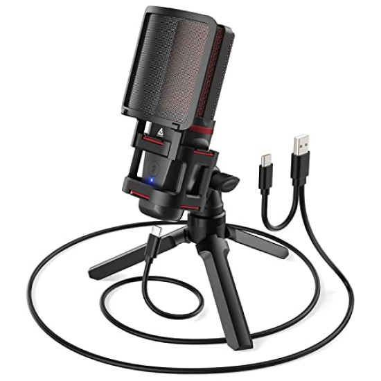 Audio Array AM-C6 USB Plug & Play Condenser Microphone Kit | with pop-Filter & Shock Mount | 3.5 mm No Latency Monitoring, Volume Control & Mute Button | Gaming, Podcasting & Streaming