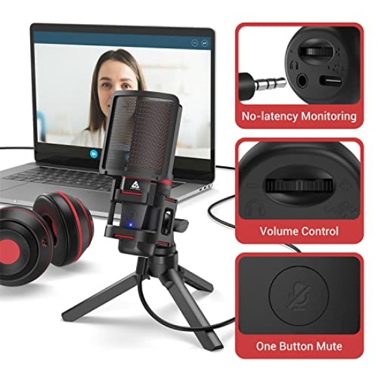 Audio Array AM-C6 USB Plug & Play Condenser Microphone Kit | with pop-Filter & Shock Mount | 3.5 mm No Latency Monitoring, Volume Control & Mute Button | Gaming, Podcasting & Streaming