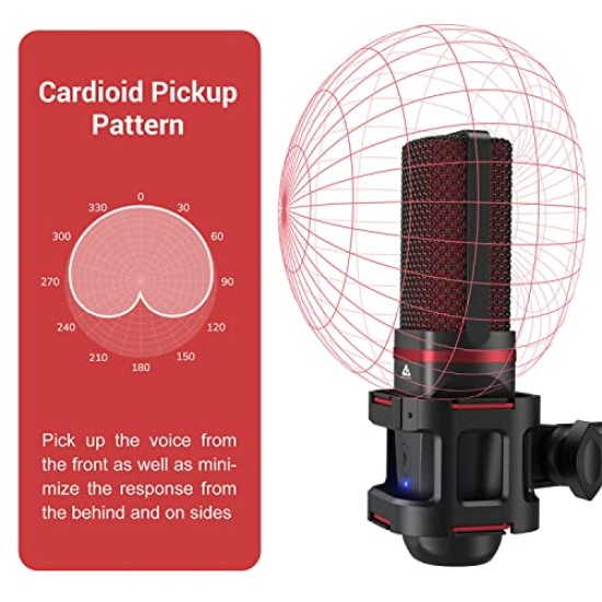 Audio Array AM-C6 USB Plug & Play Condenser Microphone Kit | with pop-Filter & Shock Mount | 3.5 mm No Latency Monitoring, Volume Control & Mute Button | Gaming, Podcasting & Streaming