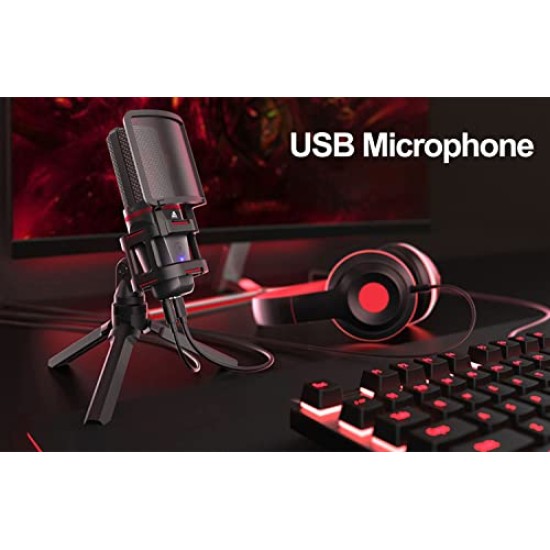 Audio Array AM-C6 USB Plug & Play Condenser Microphone Kit | with pop-Filter & Shock Mount | 3.5 mm No Latency Monitoring, Volume Control & Mute Button | Gaming, Podcasting & Streaming